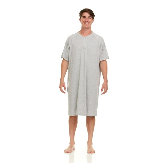 London Polo Mens Nightshirt - Short Sleeve Lounge, Sleep Shirt - Mens Sleeping Top, Grey, X-Large