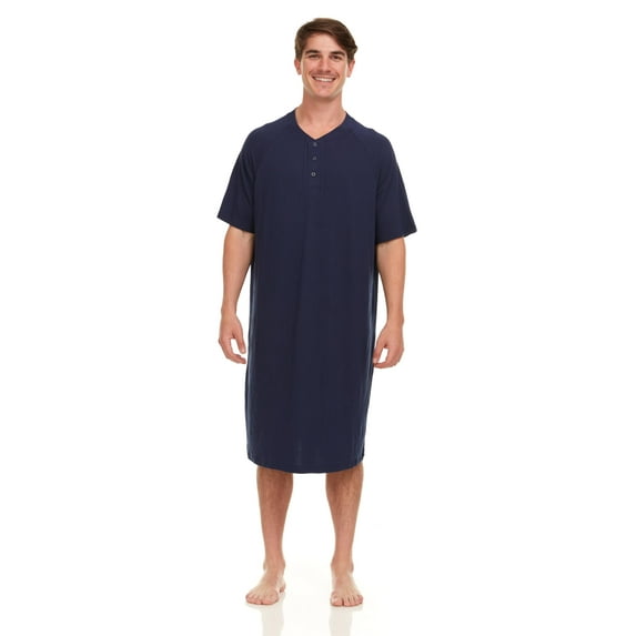 London Polo Mens Nightshirt - Short Sleeve Lounge, Sleep Shirt - Mens Sleeping Top, Navy, X-Large