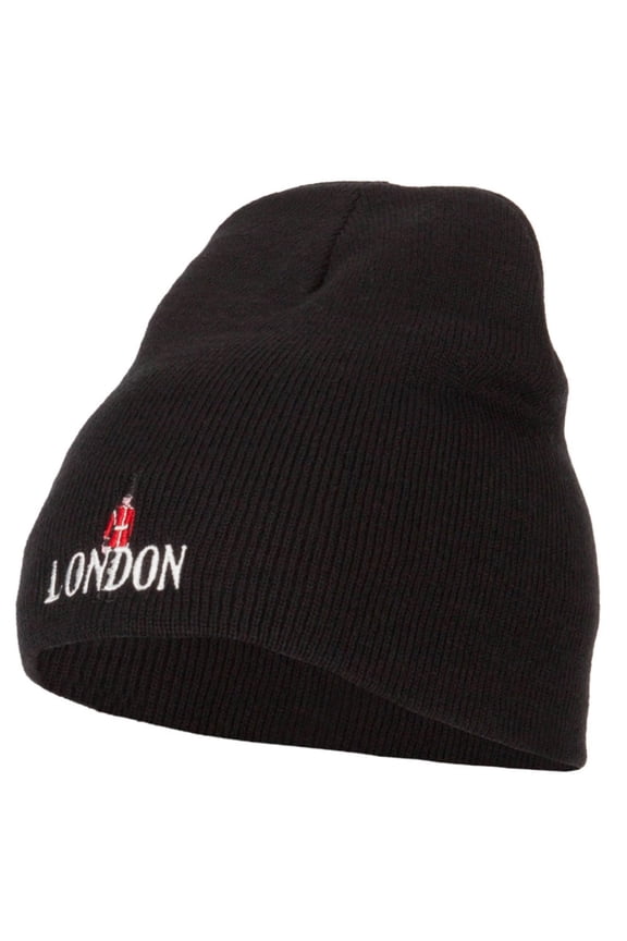 London Queen Guard Embroidered Knitted Short Beanie - Black OSFM