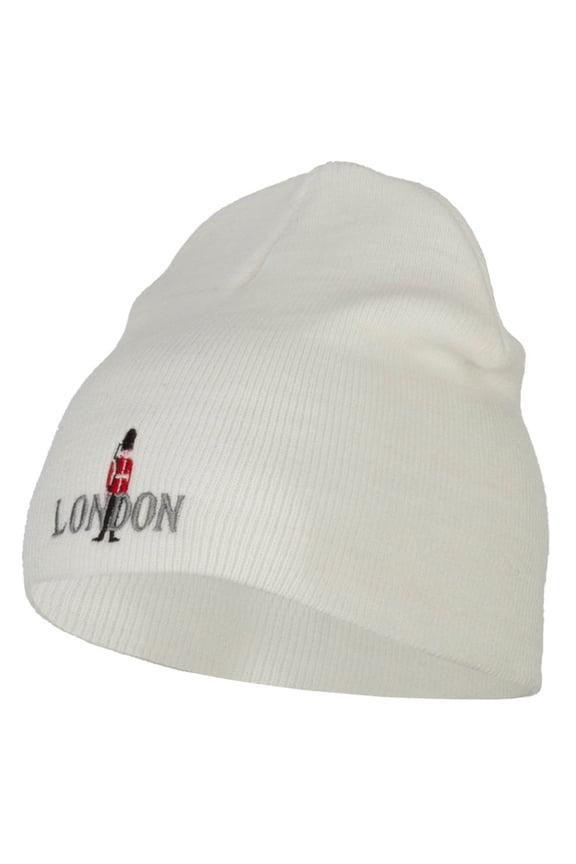 London Queen Guard Embroidered Knitted Short Beanie - White OSFM