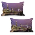 thumbnail image 1 of London Quilted Pillowcover Set of 2, Tower Bridge in London at Night Historical Cultural Monument Europe British Urban, Standard Queen Size Pillow Cover Bedroom, 36" x 20", Purple Yellow, by Ambesonne, 1 of 1