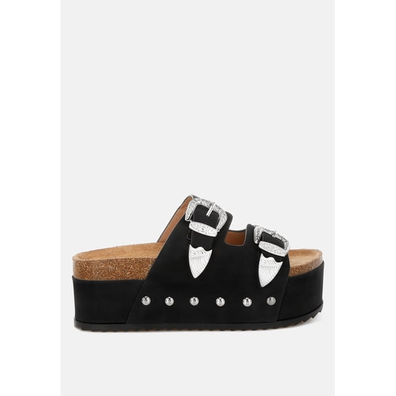 London Rag Zaphod Faux Leather Flatform Womens Slip Ons