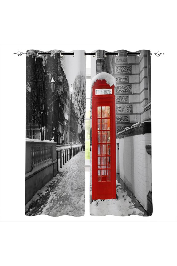 London Red TelephBooth Winter Dawn Snowy City England Britain Symbol Urban Scene Bedroom Living Kids Youth Roo
