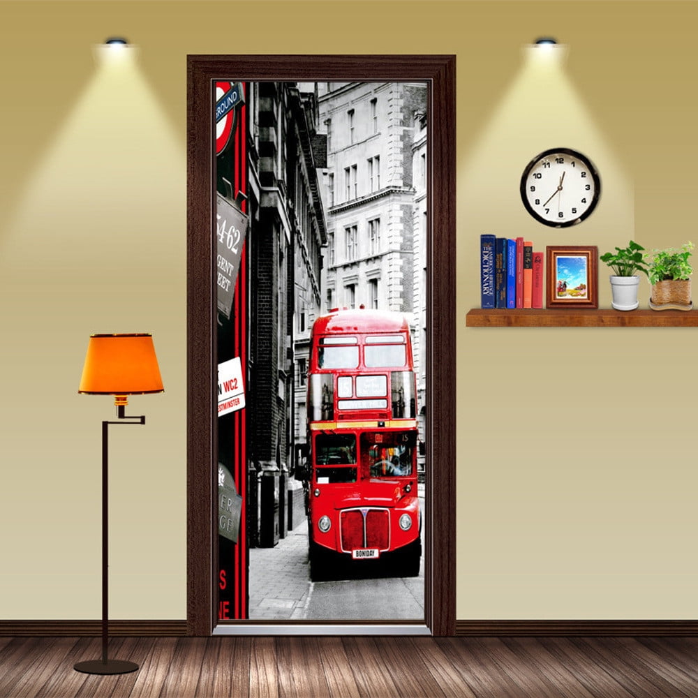 London Red Telephone Door Sticker 3D Paris Modern Art Design Wallpaper ...