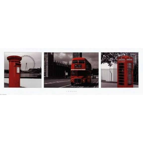 London - Red Triptych Poster (36 x 12)