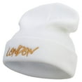 thumbnail image 1 of London Script Embroidered 12 Inch Long Knitted Beanie - White OSFM, 1 of 5