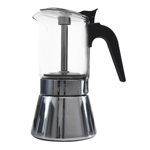 The London Sip Glass and Stainless Steel Stovetop Espresso Maker Moka Pot Italian Coffee Percolator, Glass, Medium (10.14 oz)