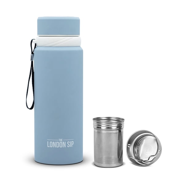 London Sip 25 oz Multi-Purpose Tea Infuser Mug – Fruit Infuser Water Bottle for Hot and Cold – Double Wall Stainless Steel Insulated, Blue Sunrise