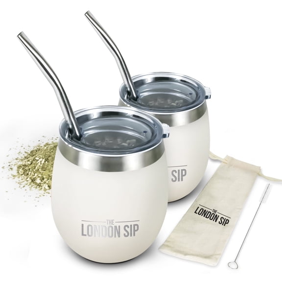 London Sip Yerba Mate Cup Set 8oz, Pearl White