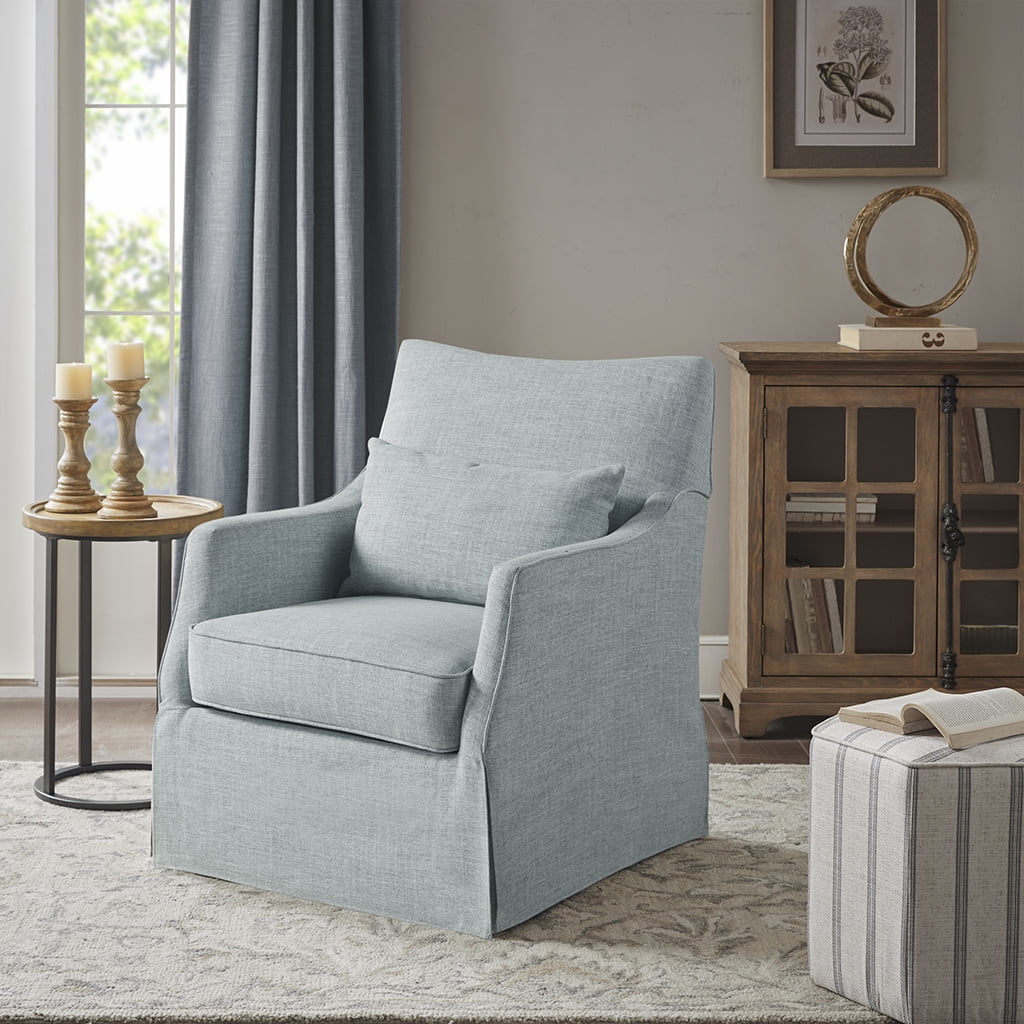 Bedford Farmhouse Light Blue Swivel Accent Chair with Lumbar Support
