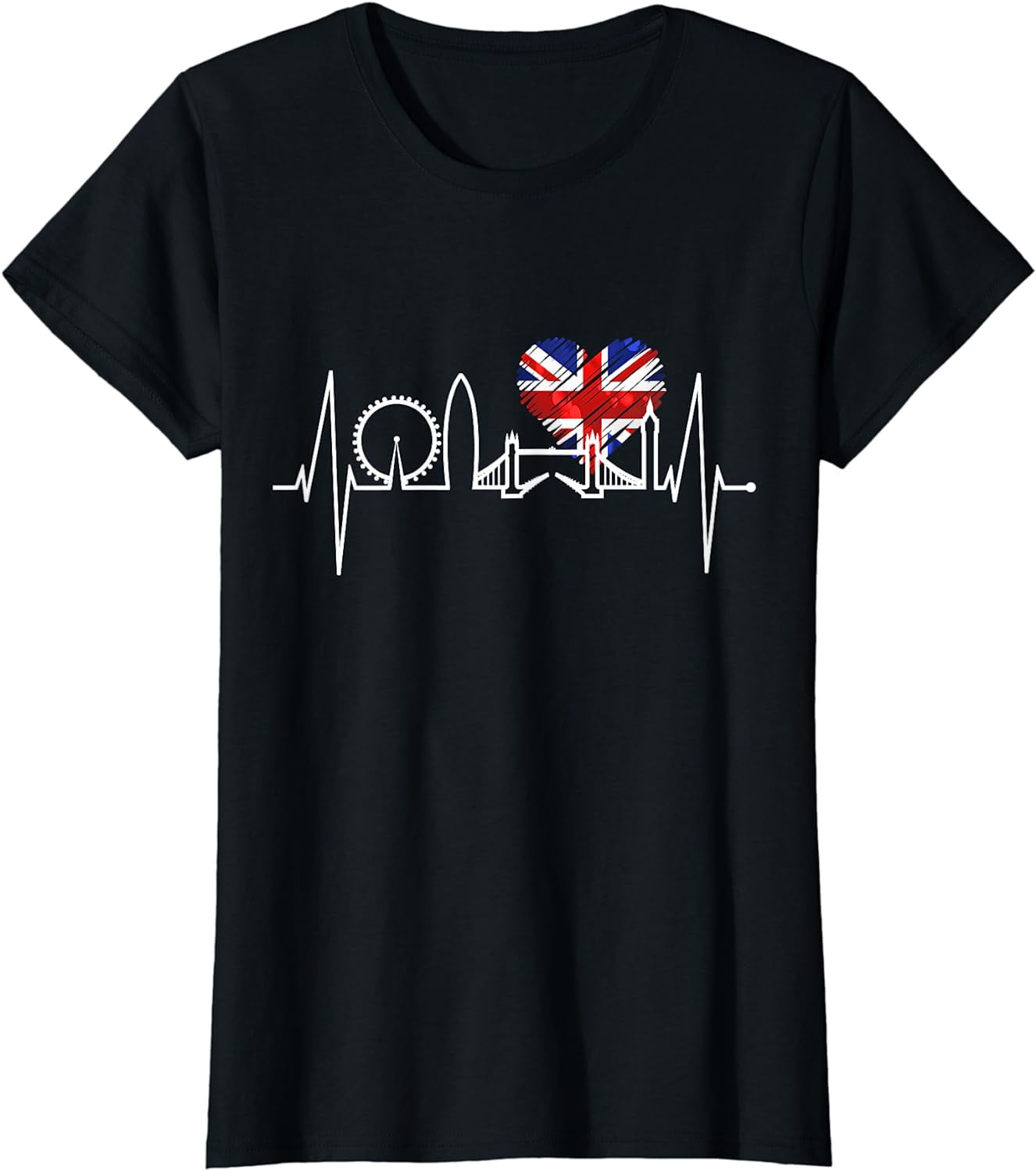 London Skyline Heartbeat Union Flag Men Women I Love London T-Shirt ...