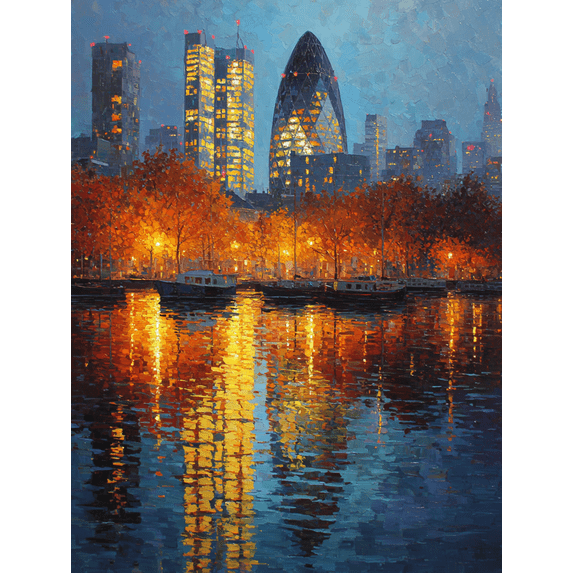London Skyline Impressionist Canvas Print,Wall Art for Living Room Bedroom Hotel Restaurant