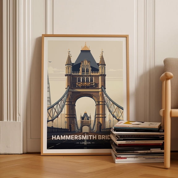 London Skyline Poster, Hammersmith Bridge Art, River Thames Decor, Travel Wall Art, Richmond Putney Barnes Scene Wall Art, Modern Wall Decor, 8x12 UNFRAMED