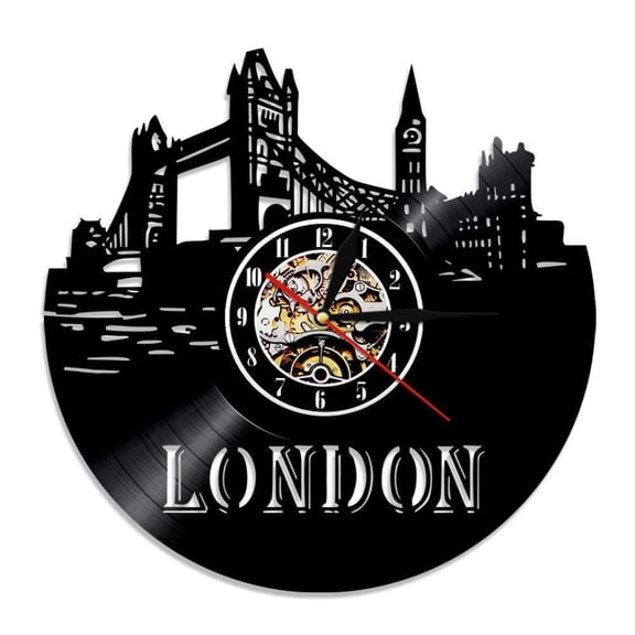 London Skyline Wall Art Wall Clock England London Cityscape Vinyl Record Wall Clock England Big Ben Scenery Travel Gift Clock Without LED