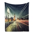 thumbnail image 1 of London Soft Flannel Fleece Throw Blanket, Big Ben from Westminster Bridge Evening Urban Life England City, Cozy Plush for Indoor and Outdoor Use, 50" x 60", Jade Green Dark Blue, by Ambesonne, 1 of 6