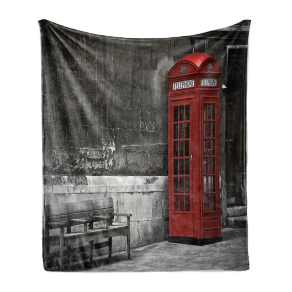 London Soft Flannel Fleece Throw Blanket, Famous British Phone Boot in London Streets Important of Town Urban Life Photo, Cozy Plush for Indoor and Outdoor Use, 50" x 70", Red Grey, by Ambesonne