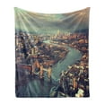 thumbnail image 1 of London Soft Flannel Fleece Throw Blanket, Panoramic Picture of Thames River and Tower Bridge Famous Cityscape, Cozy Plush for Indoor and Outdoor Use, 60" x 80", Almond Green Orange, by Ambesonne, 1 of 6