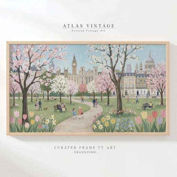 London Spring Park Cityscape Blossom Scene Wall Art, Unframed Paper Poster 24x36in