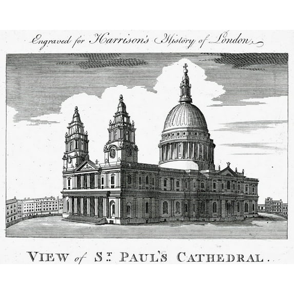 London St. Paul'S. Nst. Paul'S Cathedral In London England. Line Engraving English 18Th Century. Print by
