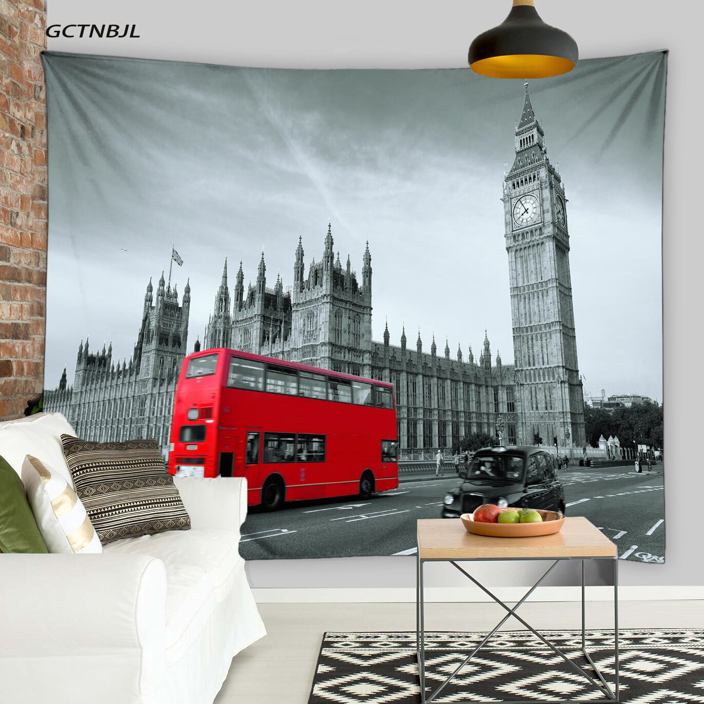 London Street Landscape Tapestry red Buses Vintage Tapestry Wall