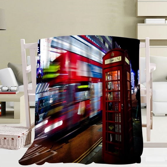 London Street Pattern Flannel Throw Blanket Soft Warm Bustling Sofa Bed Decor Blanket Kids Adults Travel Gifts Blanket King Size