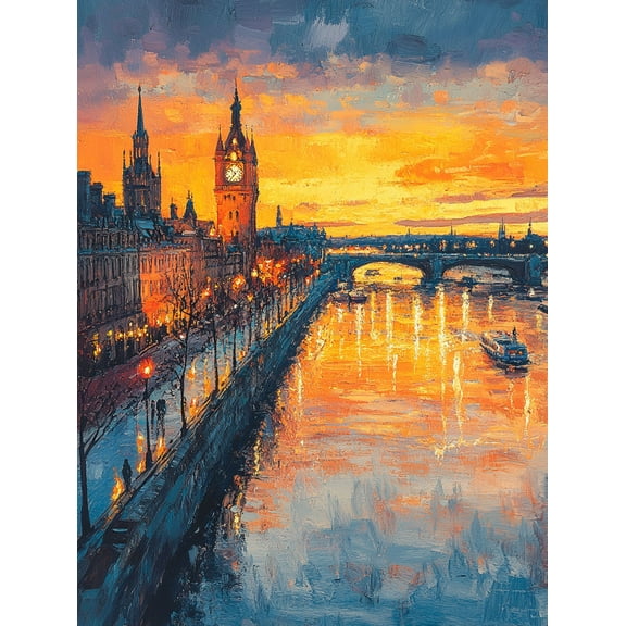 London Sunset River Scene Canvas Art Print Suitable for Living Room Hotel and Restaurant Decoration.