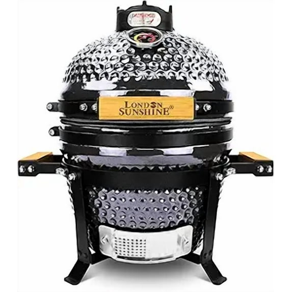 London Sunshine Ceramic BBQ Charcoal Kamado Grill 13 inch Portable Tabletop BBQ Bright Gray