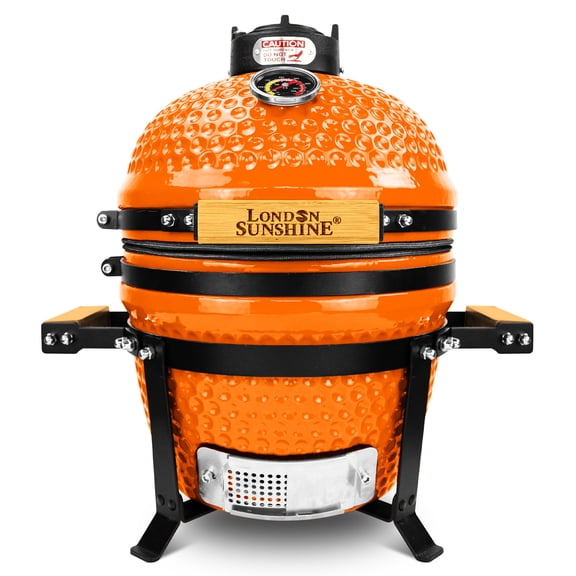 London Sunshine Ceramic Charcoal BBQ Kamado Grill Smoker - Portable Tabletop Cadet Series -Orange