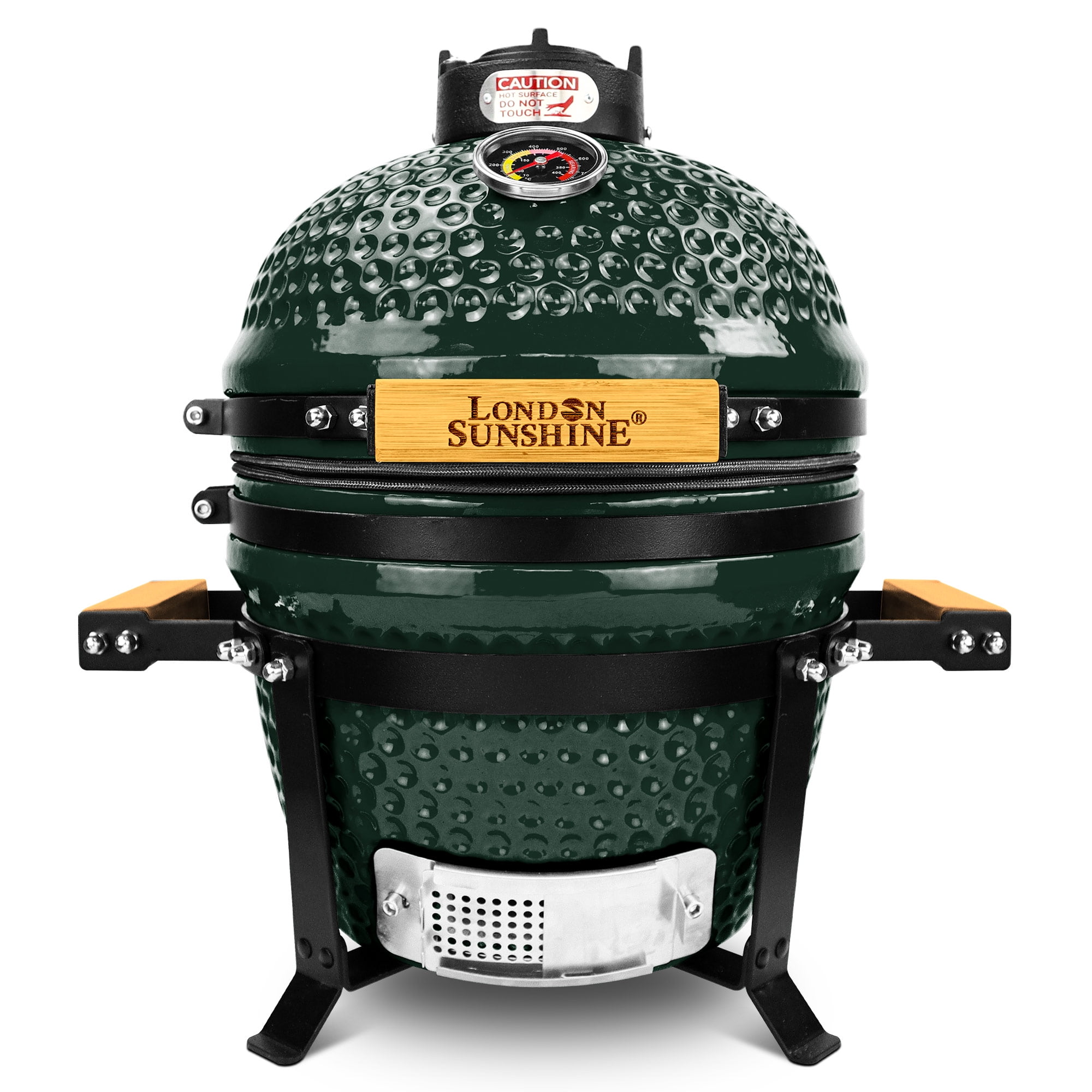 Green Ceramic Portable Tabletop Kamado Charcoal Grill with Bamboo Handles