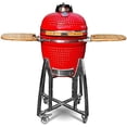 thumbnail image 1 of London Sunshine Ceramic Kamado Charcoal BBQ Grill - Red 18 Inch with Stainless Steel Stand and Double Side-Board, 1 of 1