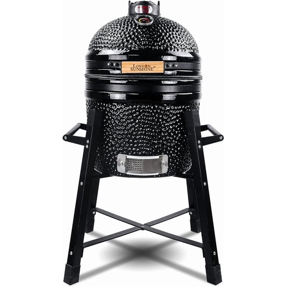 London Sunshine Ceramic Kamado Charcoal BBQ Grill -The Junior Series with Tall Stand (BLACK)