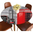 thumbnail image 1 of London Symbols Round Fitted Tablecloth Big Ben Double Decker Bus Red Phone Booths England Elastic Edge Tablecloth Waterproof Oilcloth Table Cover for 40"-44", 1 of 6