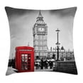 thumbnail image 1 of London Throw Pillow Cushion Cover, Famous Telephone Booth and The Big Ben in England Street View of Town Retrospective Style Art, Decorative Square Accent Pillow Case, 18" X 18", Red Grey, Ambesonne, 1 of 1