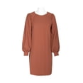 thumbnail image 1 of London Times Collared Crew Neck long Sleeve Banded Cuff’s Zipper Back Solid Shift Crepe Dress-CEDAR / 4, 1 of 8