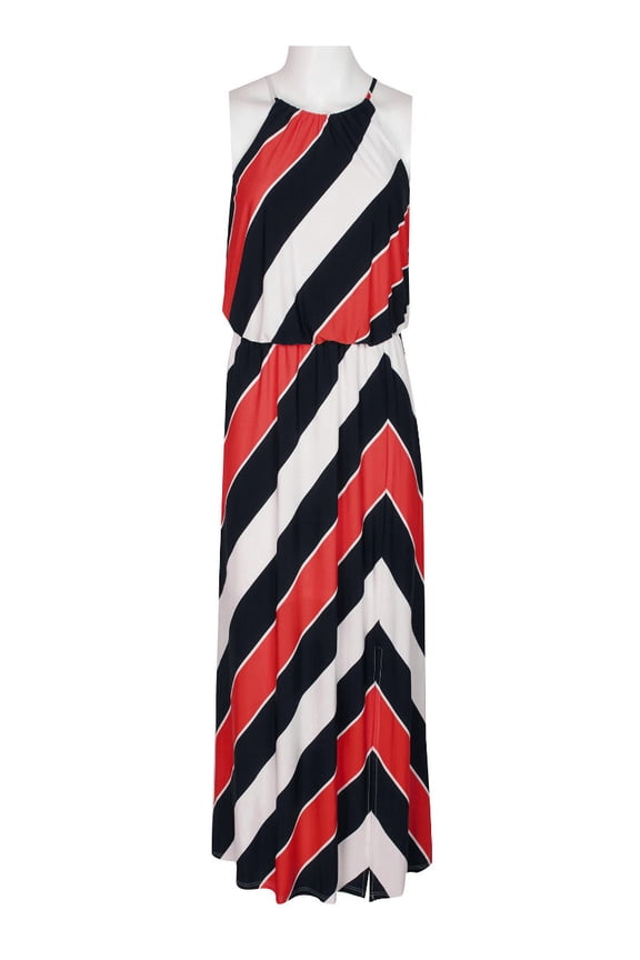 Halter Neck Blouson Slit Front Keyhole Back Matte Jersey Dress-BLACK RED / 0