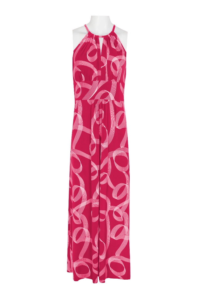 London Times Halter Neck Keyhole Front Banded Empire Waist Muti Print Matte  Jersey Dress-PINK WHITE / 16 - Walmart.com