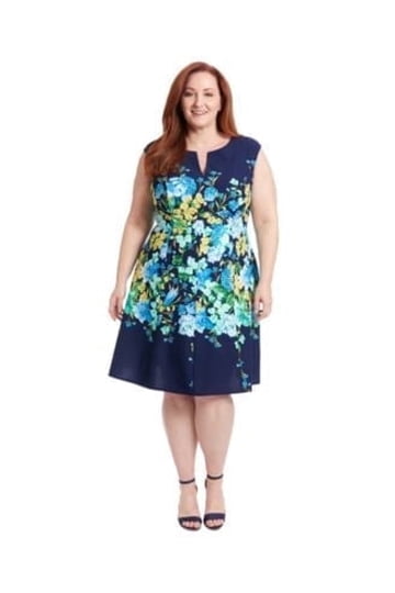 chinese dress ladies London Times Crew Neck Keyhole Front Long Sleeve A-line Multi Print Matte  Jersey Midi Dress main image 0