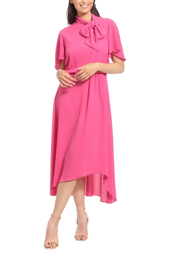 Side Tie Flutter Sleeve Blouson Midi Dress