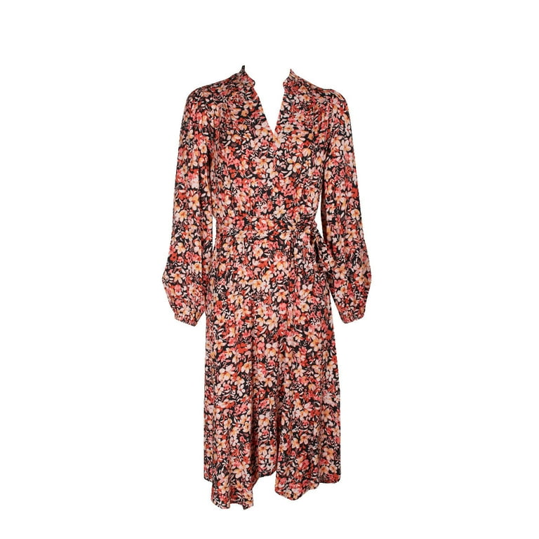 Tie Waist Stylish Cuffs Floral Patterned Long Dress Tie Waist Stylish Cuffs Floral Patterned Long Dress