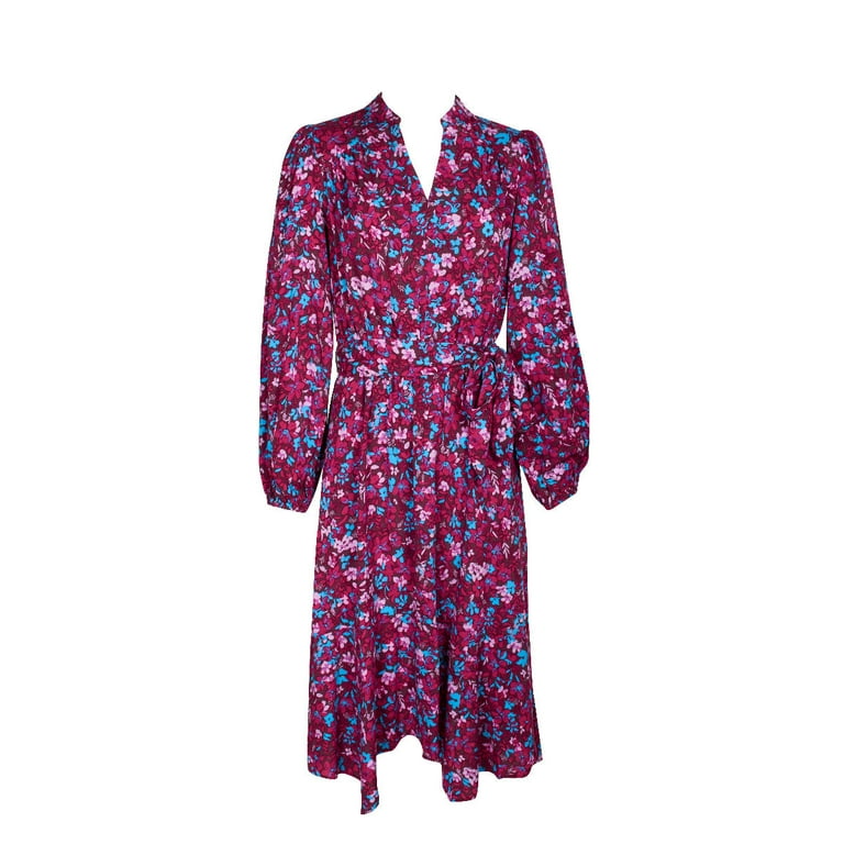 Tie Waist Stylish Cuffs Floral Patterned Long Dress Tie Waist Stylish Cuffs Floral Patterned Long Dress