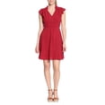 thumbnail image 1 of London Times V-Neck Ruffle Short Sleeves Back Zipper Short Crepe Dress, 1 of 3