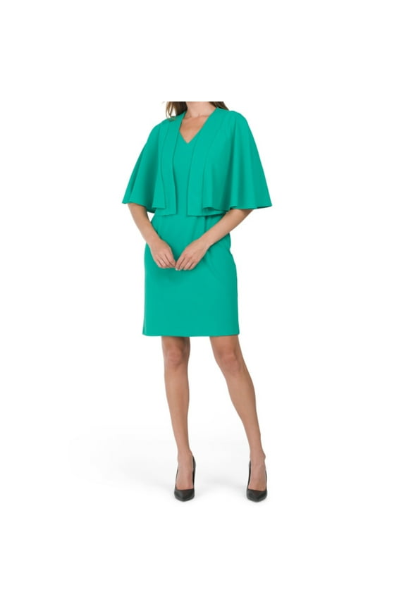 Women's Capelet Jacket Mini Dress Dress Set-Green / 12