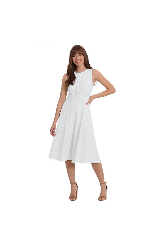 Women's Inset Waist Midi Dress-Ivory