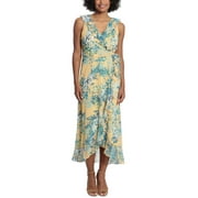 London Times Womens Ruffled Floral Midi Dress Banana Cream 8