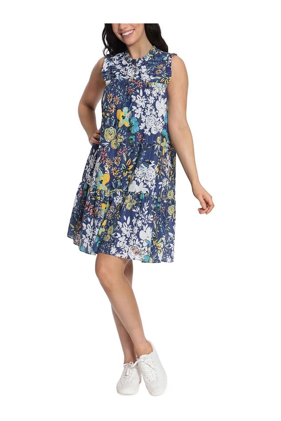 Womens Petites Cotton Ruffle Shift Dress