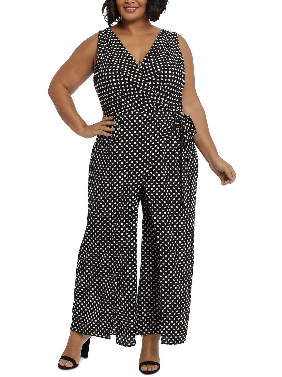 London Times Womens Plus Crepe V-Neck Jumpsuit