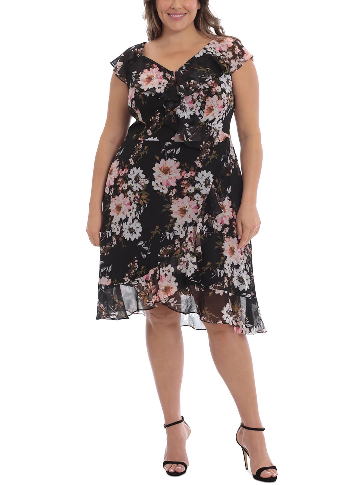 London Times Womens Plus Floral Print Wrap Dress