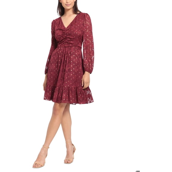 LONDON TIMES Womens Printed Fit & Flare Dress, Red, 18