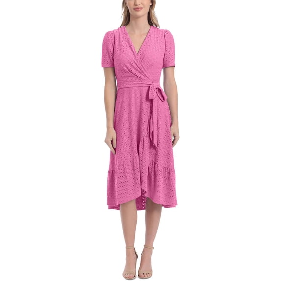 London Times Womens Ruffled Surplice Midi Dress