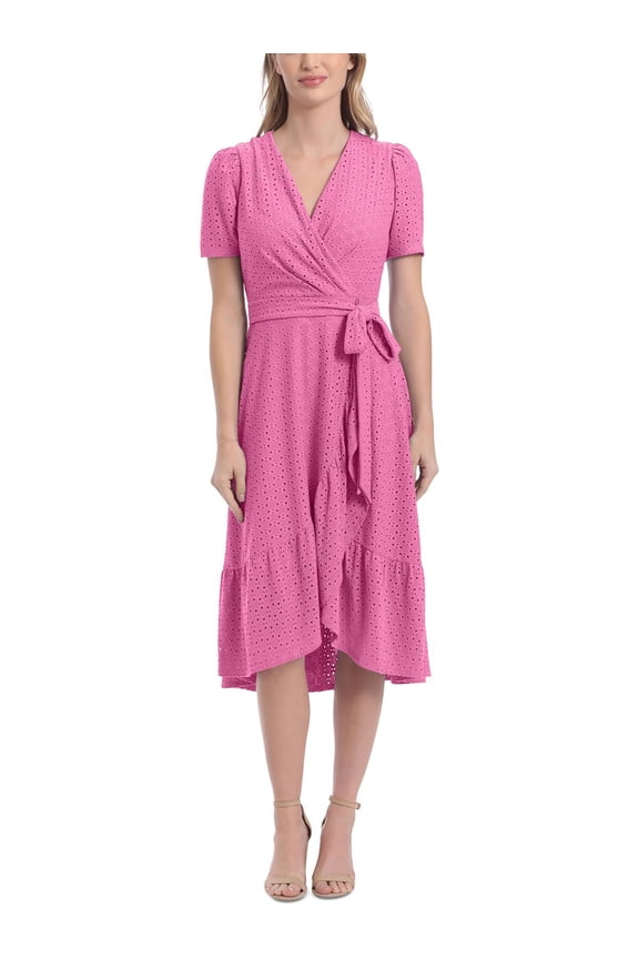Womens Ruffled Surplice Midi Dress